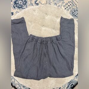 LINENFOX Gray Linen Pull On Drawstring Casual Pants Pockets Size Small